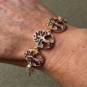 NEW Rose Gold Plated Bodhi Tree of Life Bracelet w/ Crystal CZ Stones 6.75" 7.5"